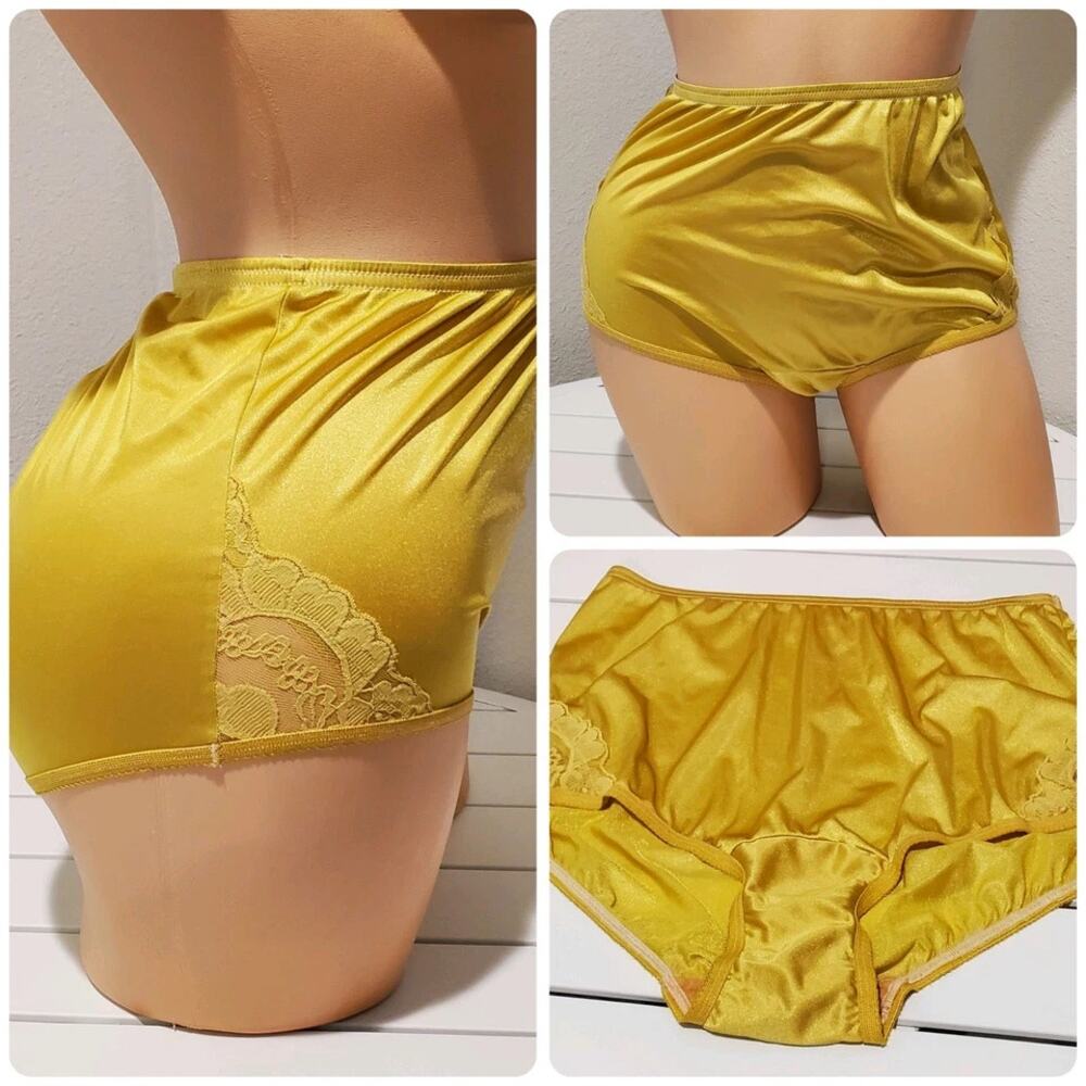 Vanity Fair Lace Nouveau Nylon Full Cut Panty Lace Shiny Bold Gold